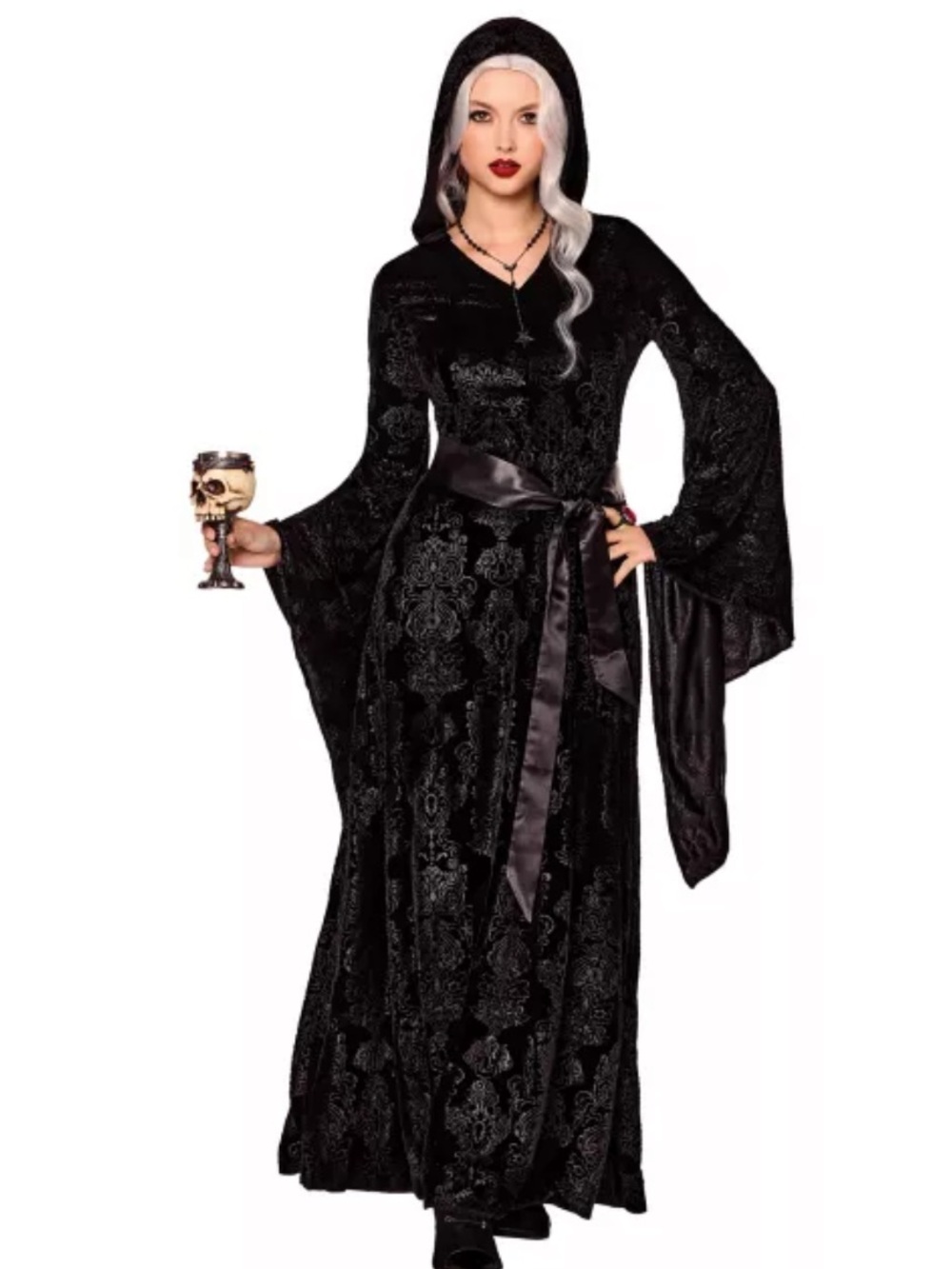 Women’s Black Velvet Hooded Robe Halloween Costume Large XLarge New